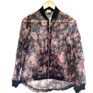Runway Women Sheer Floral BomberJacket Coat Full Zip size  small